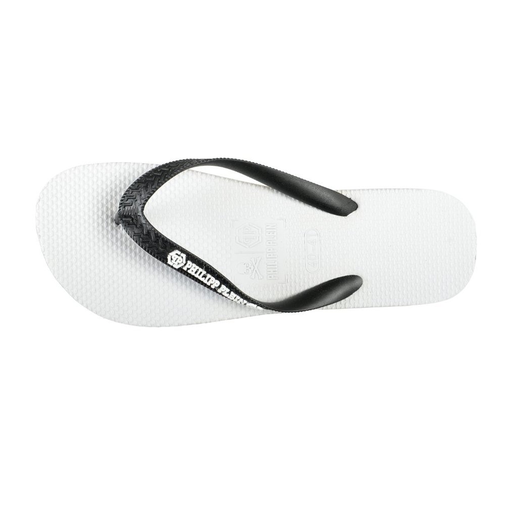 Philipp Plein White/Black Rubber Logo Print Flip Flops Shoes - Picture 7 of 8